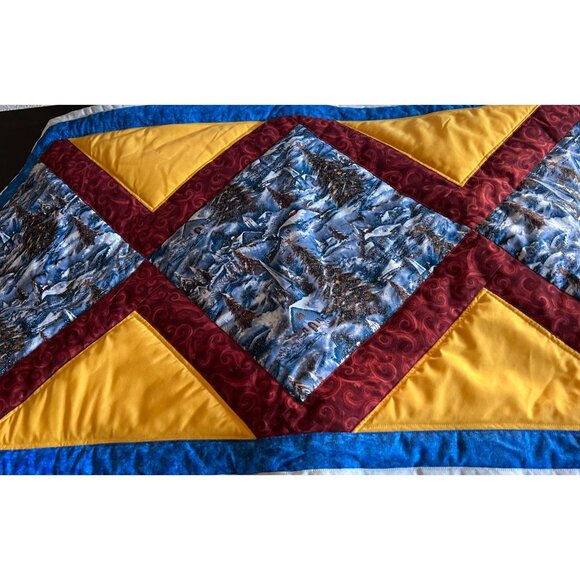 Handcrafted Quilted Runner Winter Wonderland Patchwork 45" x 17" Centerpiece - Picture 2 of 11